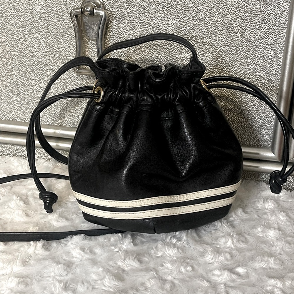 Black and micro White Drawstring Bag